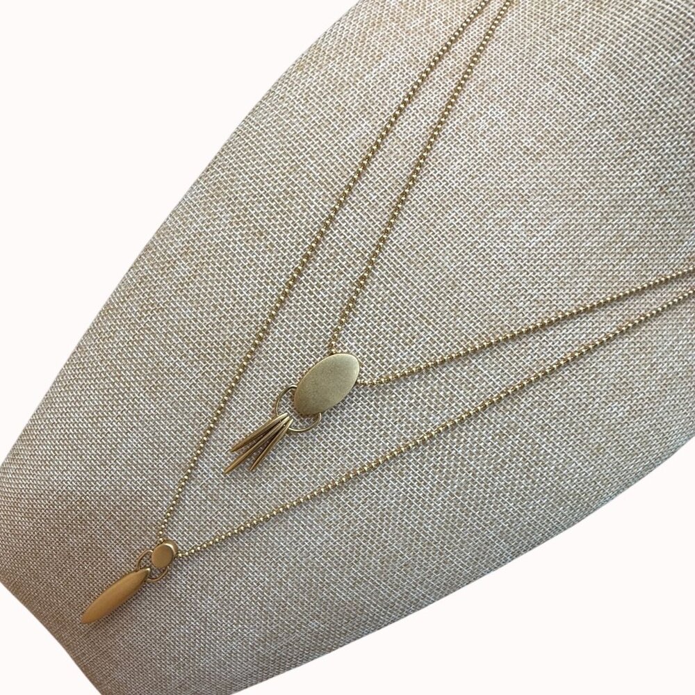 Madewell Layered Gold-Tone Pendant Necklace With Oval & Dagger Charms On Beaded - Picture 2 of 6